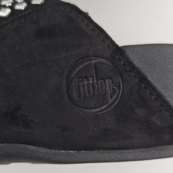 FITFLOP Women's Black Novy Stud Rhinestone Thong Wedge Sandals Wobbleboard Sz 6 - Picture 12 of 12